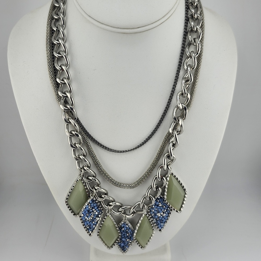 Simply Vera Vera Wang Silver Tone Layered‎ Necklace With Blue And Green